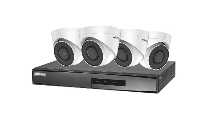 DS-J142I(STD)/NK42E2H-1T(WD)(C) — 4-Kanal PoE-Kit mit 4x 2MP Turret-Kameras und 1TB NVR