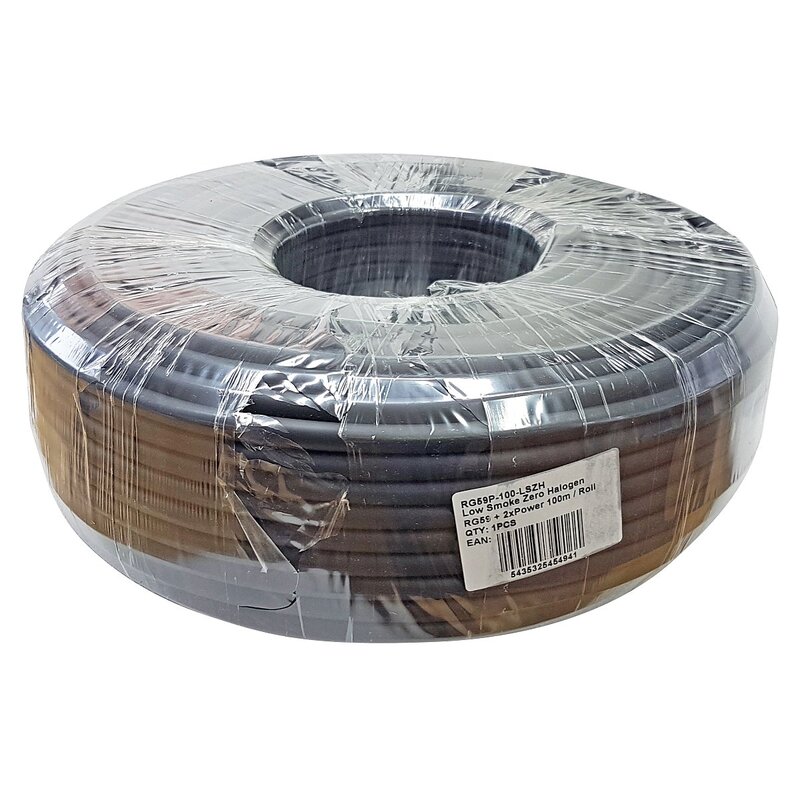 HD100m RG59 +2x 0,88 LSZH - 100m RG-59 Koaxkabel mit Stromadern